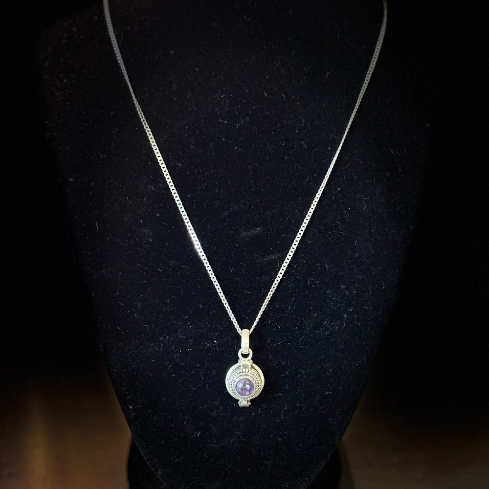 Elegant Sterling Silver 925 Amethyst Poison Pendant Pill Locket Necklace, 18”
